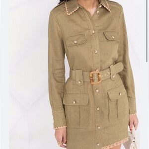 Zimmermann postcard khaki linen bamboo dress, size 0